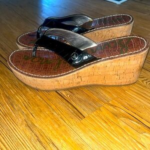 Sam Edelman | ROMY | Black Thong Toe Straps Cork Platform Sandals | 7.5